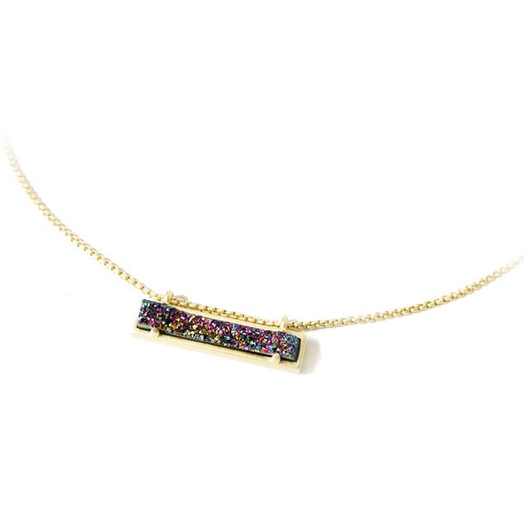 NEW! Kendra Scott GOLD Leanor Bar Multicolor Quartz Necklace Dust Bag - Picture 5 of 9